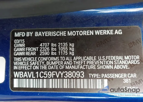 2015 BMW X1 xDrive28I из США, поврежденный, VIN WBAVL1C59FVY38093